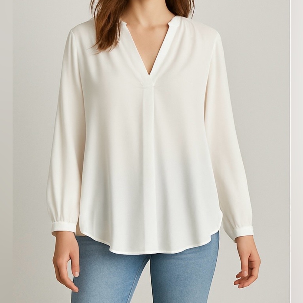 Macy’s White Blouse with Gold Cuff Accents - Picture 1 of 4